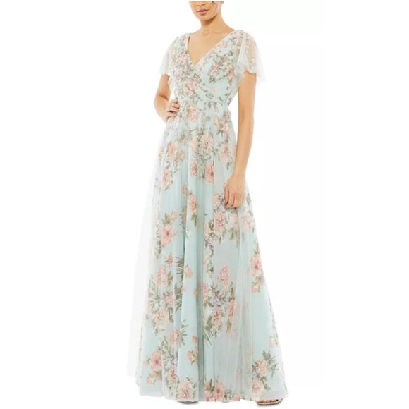 Mac Duggal Chiffon Beaded Robin's Egg Blue Gown - Picture 1 of 16
